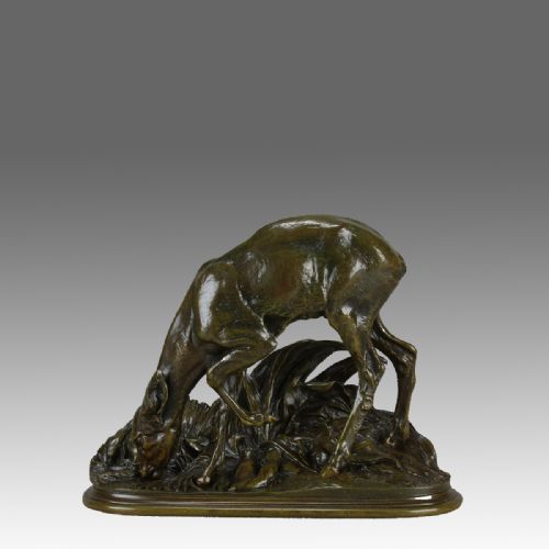 Late 19th Century Animalier Bronze Entitled "Biche Buvant" by Pierre Jules Mêne