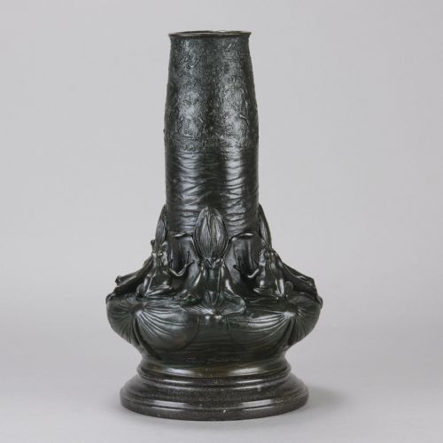 EARLY 20TH CENTURY BRONZE ART NOUVEAU VASE WITH FROGS BY JEAN DUNAND - ADDITIONAL PHOTO 3