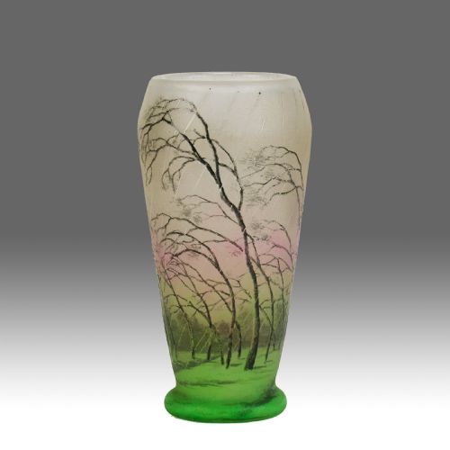 Early 20th Century Cameo Glass "Rain Landscape" Vase by Daum Freres