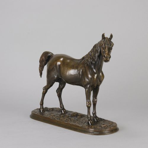fig 2. A mid-nineteenth-century patinated bronze sculpture depicting an Arabian stallion standing on a naturalistic base.