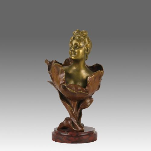Early 20th Century Gilt Bronze Bust entitled "Fée des Fleurs" by Henri Godet