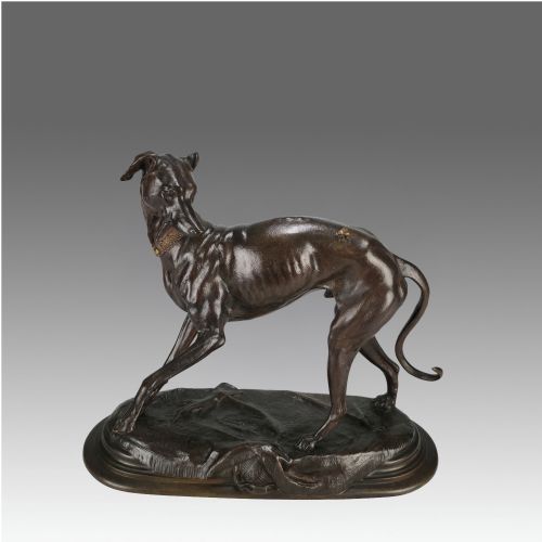 19th Century Bronze Sculpture entitled 'Greyhound & Fly" by Alfred Barye