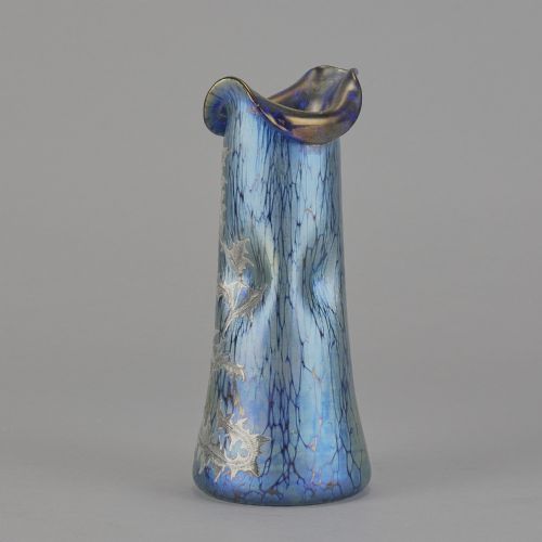 EARLY 20TH CENTUR AUSTRIAN BLUE PAPILLON SILVERED VASE II BY LOETZ WITWEY