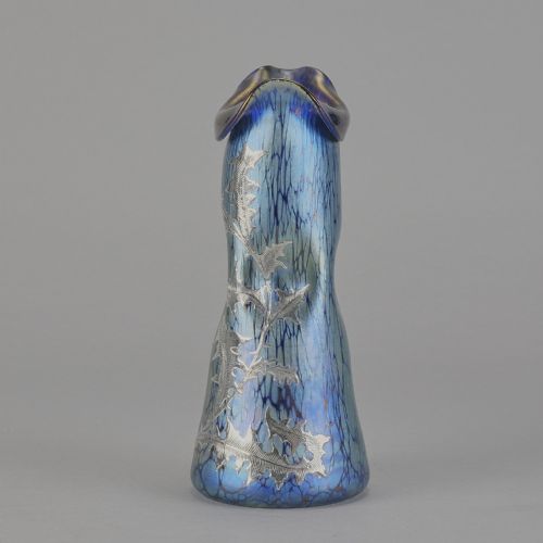 EARLY 20TH CENTUR AUSTRIAN BLUE PAPILLON SILVERED VASE II BY LOETZ WITWEY - ADDITIONAL PHOTO 1
