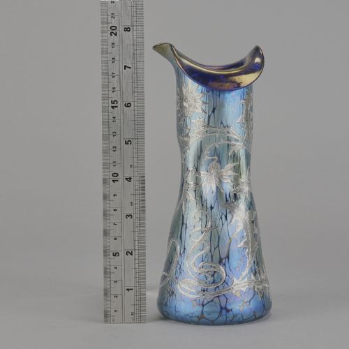 EARLY 20TH CENTUR AUSTRIAN BLUE PAPILLON SILVERED VASE II BY LOETZ WITWEY - ADDITIONAL PHOTO 4