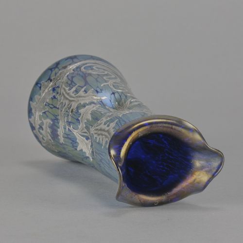 EARLY 20TH CENTUR AUSTRIAN BLUE PAPILLON SILVERED VASE II BY LOETZ WITWEY - ADDITIONAL PHOTO 5