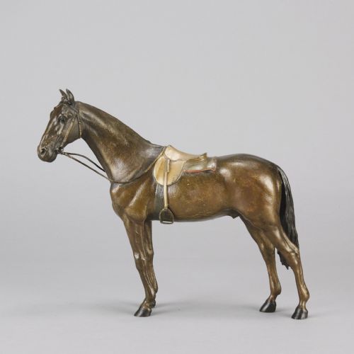 EARLY 20TH CENTURY COLDPAINTED AUSTRIAN BRONZE SADDLED HORSE BY FRANZ BERGMAN - ADDITIONAL PHOTO 1