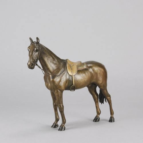 EARLY 20TH CENTURY COLDPAINTED AUSTRIAN BRONZE SADDLED HORSE BY FRANZ BERGMAN - ADDITIONAL PHOTO 2