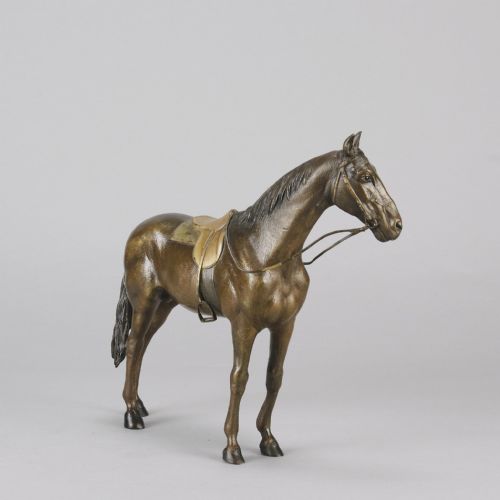 EARLY 20TH CENTURY COLDPAINTED AUSTRIAN BRONZE SADDLED HORSE BY FRANZ BERGMAN - ADDITIONAL PHOTO 4