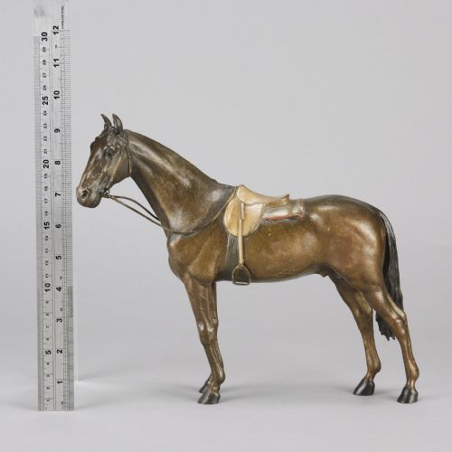 EARLY 20TH CENTURY COLDPAINTED AUSTRIAN BRONZE SADDLED HORSE BY FRANZ BERGMAN - ADDITIONAL PHOTO 9