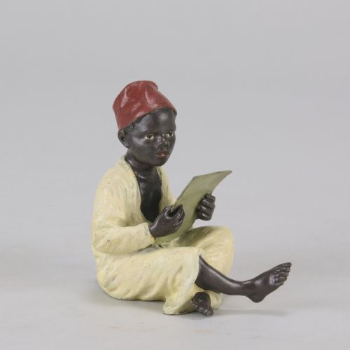 EARLY 20TH CENTURY COLDPAINTED BRONZE ENTITLED BOY READING BY FRANZ BERGMAN - ADDITIONAL PHOTO 1