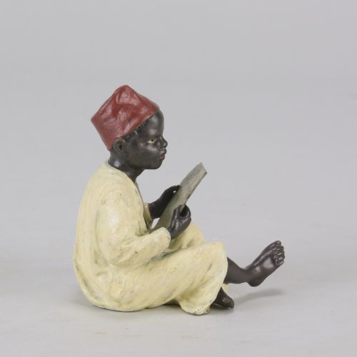 EARLY 20TH CENTURY COLDPAINTED BRONZE ENTITLED BOY READING BY FRANZ BERGMAN - ADDITIONAL PHOTO 2