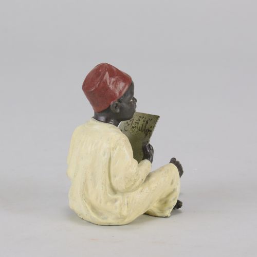 EARLY 20TH CENTURY COLDPAINTED BRONZE ENTITLED BOY READING BY FRANZ BERGMAN - ADDITIONAL PHOTO 3