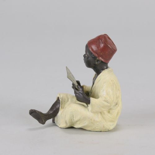 EARLY 20TH CENTURY COLDPAINTED BRONZE ENTITLED BOY READING BY FRANZ BERGMAN - ADDITIONAL PHOTO 6