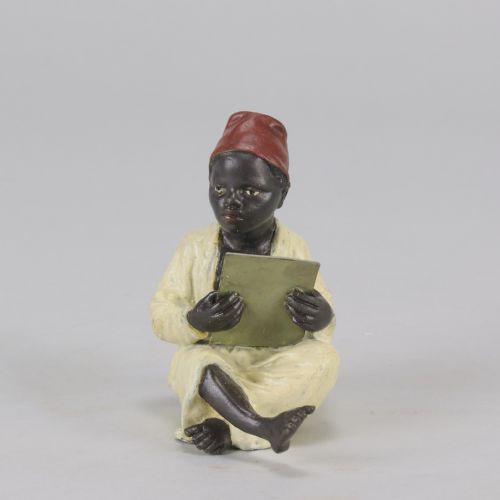 EARLY 20TH CENTURY COLDPAINTED BRONZE ENTITLED BOY READING BY FRANZ BERGMAN - ADDITIONAL PHOTO 8