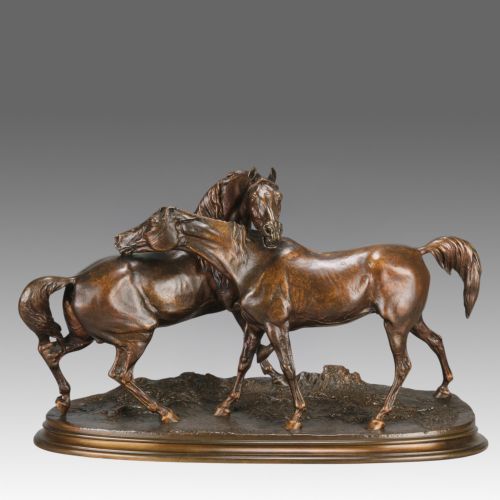 Mid 19th Century French Animalier Bronze Entitled "L'accolade" by P J Mêne
