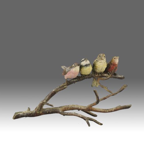 Early 20th Century Cold-painted Bronze "Birds on a Branch" by Franz Bergman