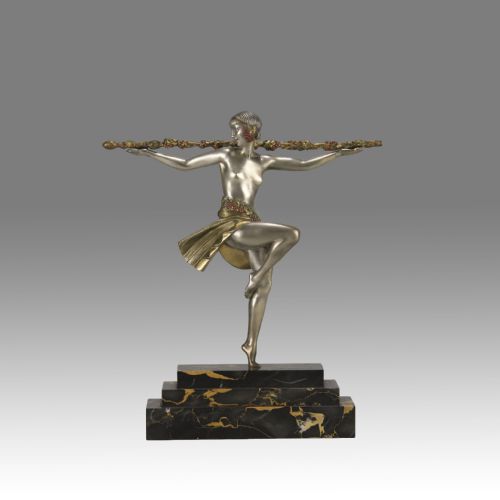 Early 20th Century Cold Painted Bronze "Dancer of Thyrsus" by Pierre Le Faguays