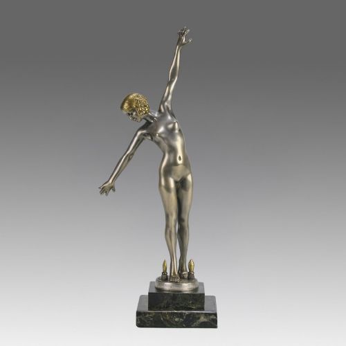 Early 20th Cold Painted Bronze Sculpture "Spear Dancer" by Ouillon Carrere