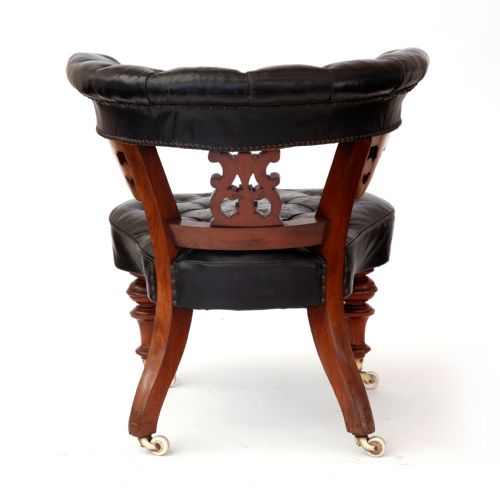 HEAVILY CARVED WALNUT LIBRARY CHAIR WITH ORIGINAL LEATHER COVERING - ADDITIONAL PHOTO 2