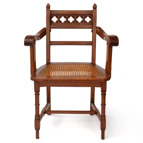 POLISHED OAK PUGINESQUE GOTHIC REVIVAL DESK CHAIR - ADDITIONAL PHOTO 1