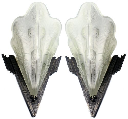 1930'S French Art Deco Matching Pair of Wall Lights