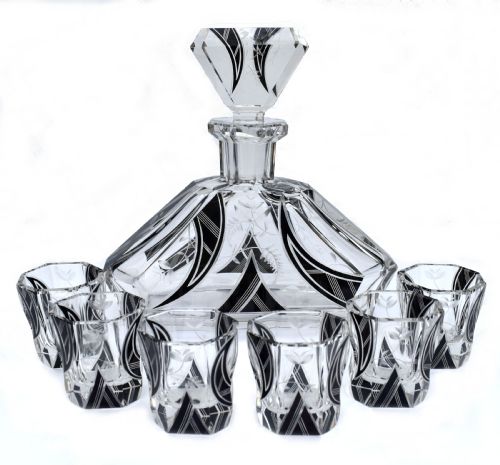 Art Deco 7 Piece Glass Decanter Set, by Karl Palda, Czech, C1930