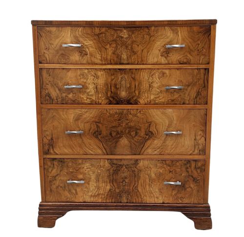 Art Deco Burr Walnut Chest of Four Drawers, C1930's