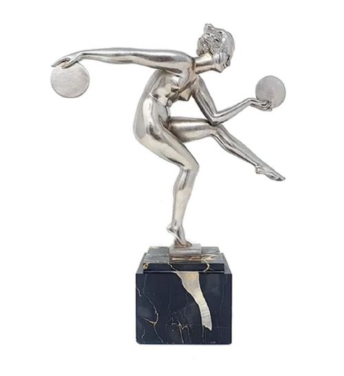 Art Deco Silvered Female Dancer by Marcel Bouraine, France, C1930