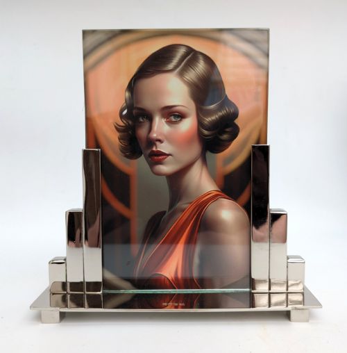 Art Deco Skyscraper Nickle Silver Free Standing Picture Frame, C1930