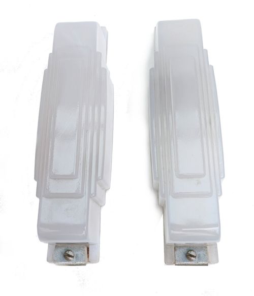 Art Deco Pair of Opaque Glass Wall Lights, C1930