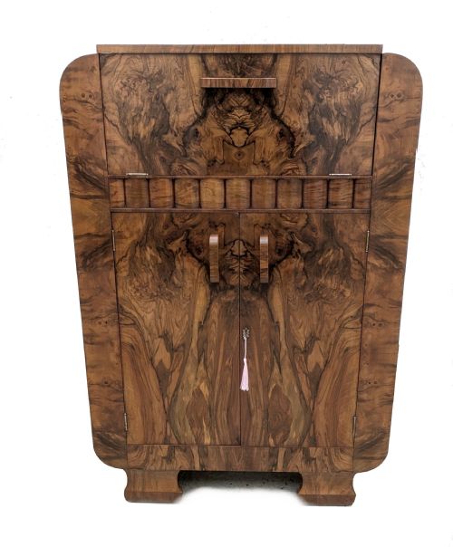 Art Deco Figured Walnut Cocktail Cabinet , C1930
