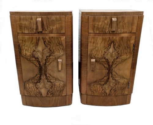 Art Deco Matching Pair of Walnut Bedside Cabinets