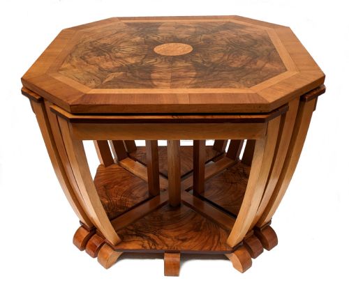 ART DECO WALNUT NEST OF FIVE TABLES 1930 - ADDITIONAL PHOTO 4