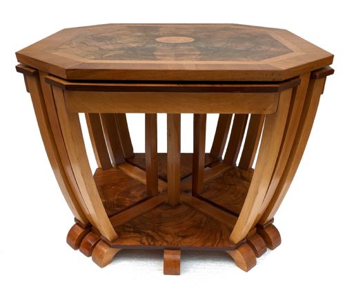 ART DECO WALNUT NEST OF FIVE TABLES 1930 - ADDITIONAL PHOTO 5