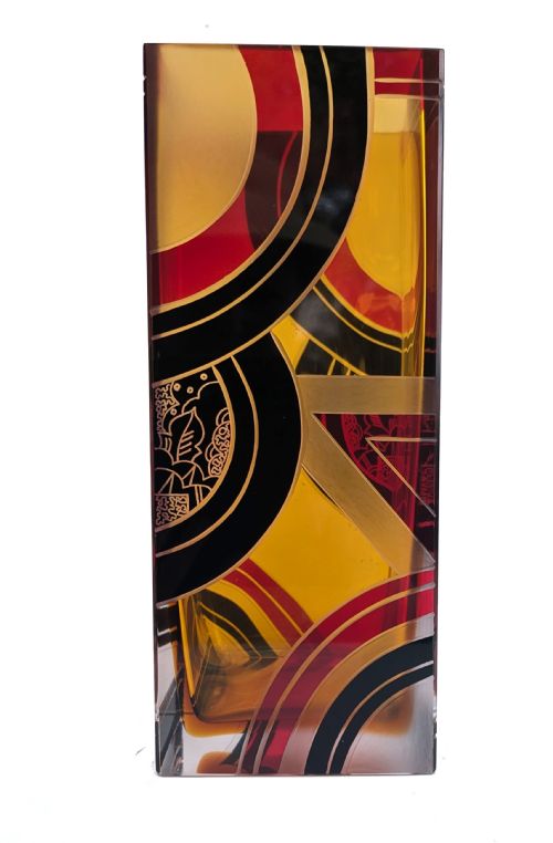 Art Deco Large Czech Amber Glass Vase by Karl Palda, C1930