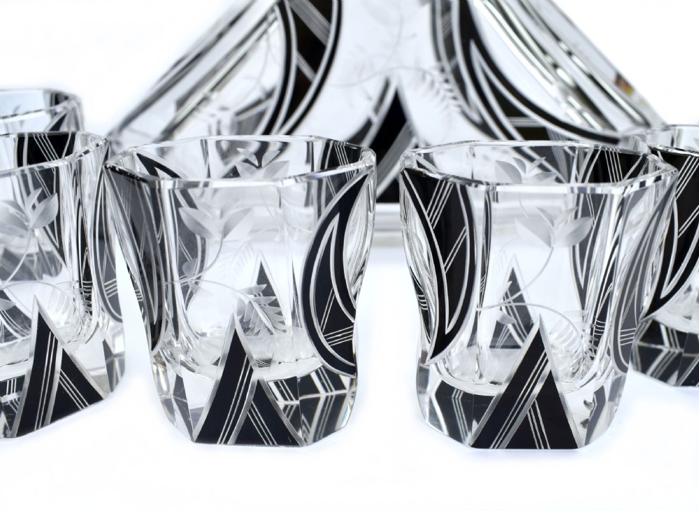 Art Deco 7 Piece Glass Decanter set, By Karl Palda, Czech, c1930 View II