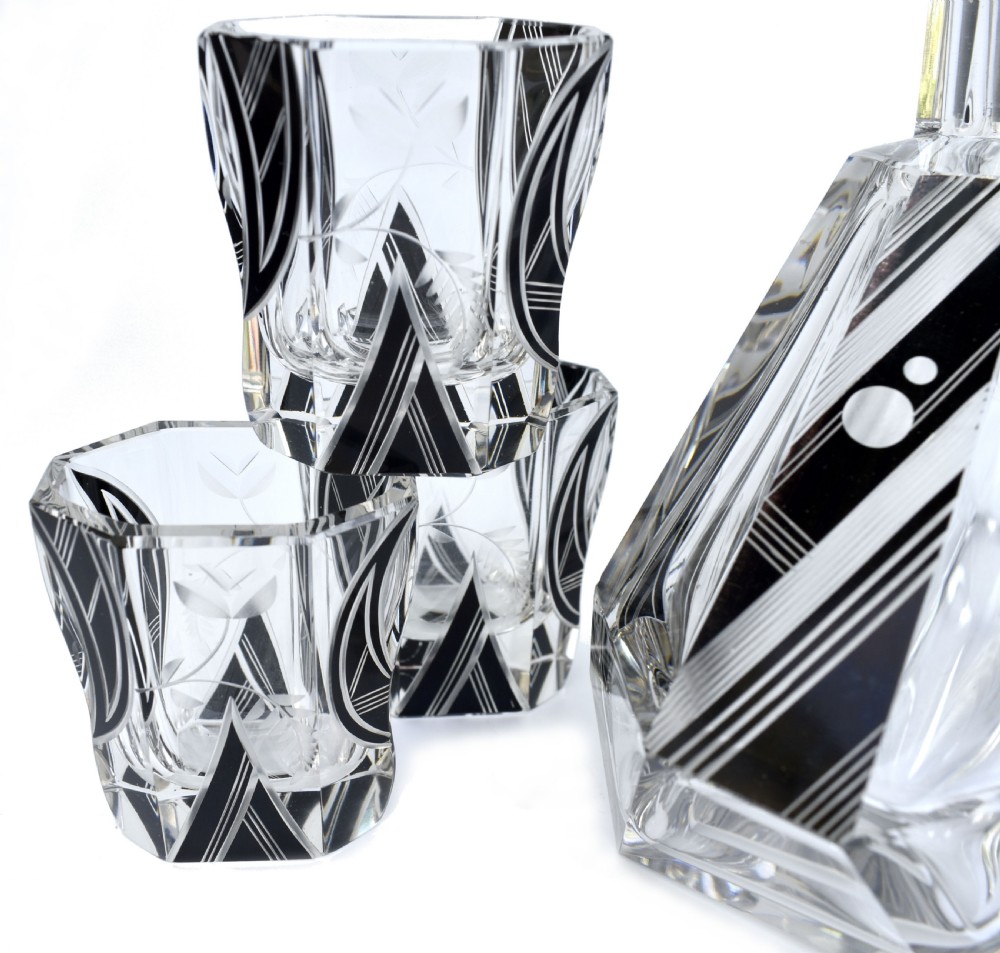 Art Deco 7 Piece Glass Decanter set, By Karl Palda, Czech, c1930 View IV