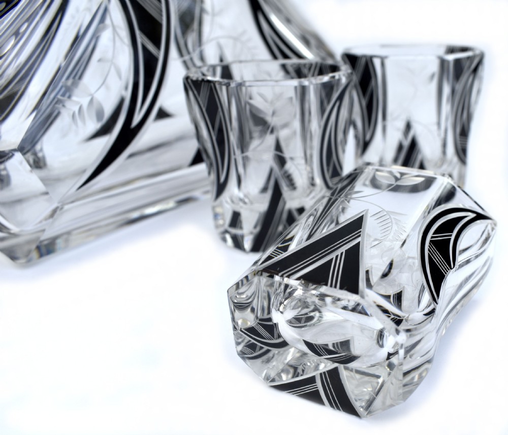 Art Deco 7 Piece Glass Decanter set, By Karl Palda, Czech, c1930 View VI
