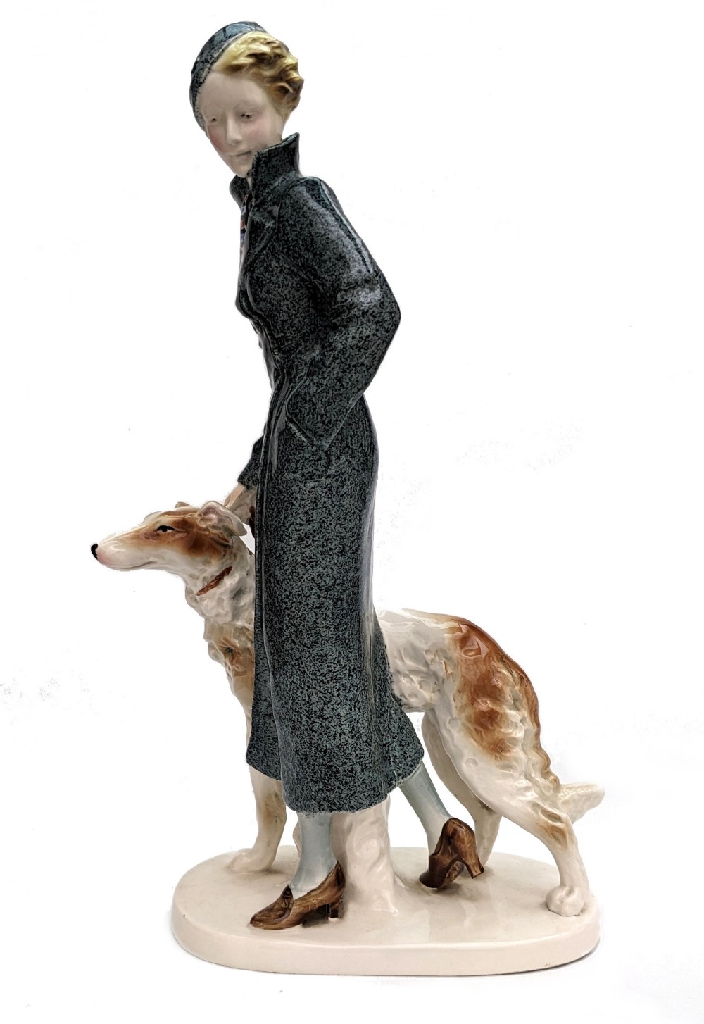 Art Deco Ceramic Figure & Dog, German, c1930