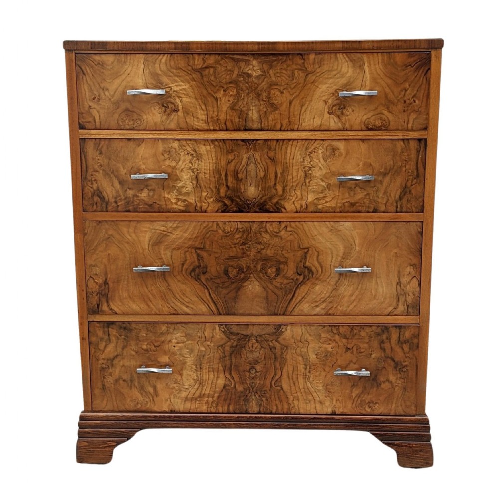 Art Deco Burr Walnut Chest Of Four Drawers, c1930's