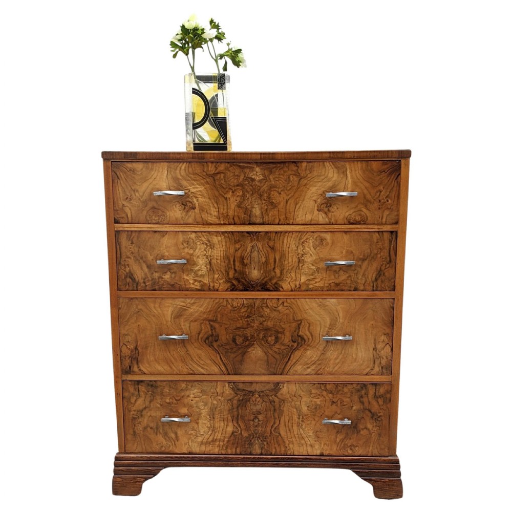 Art Deco Burr Walnut Chest Of Four Drawers, c1930's View V