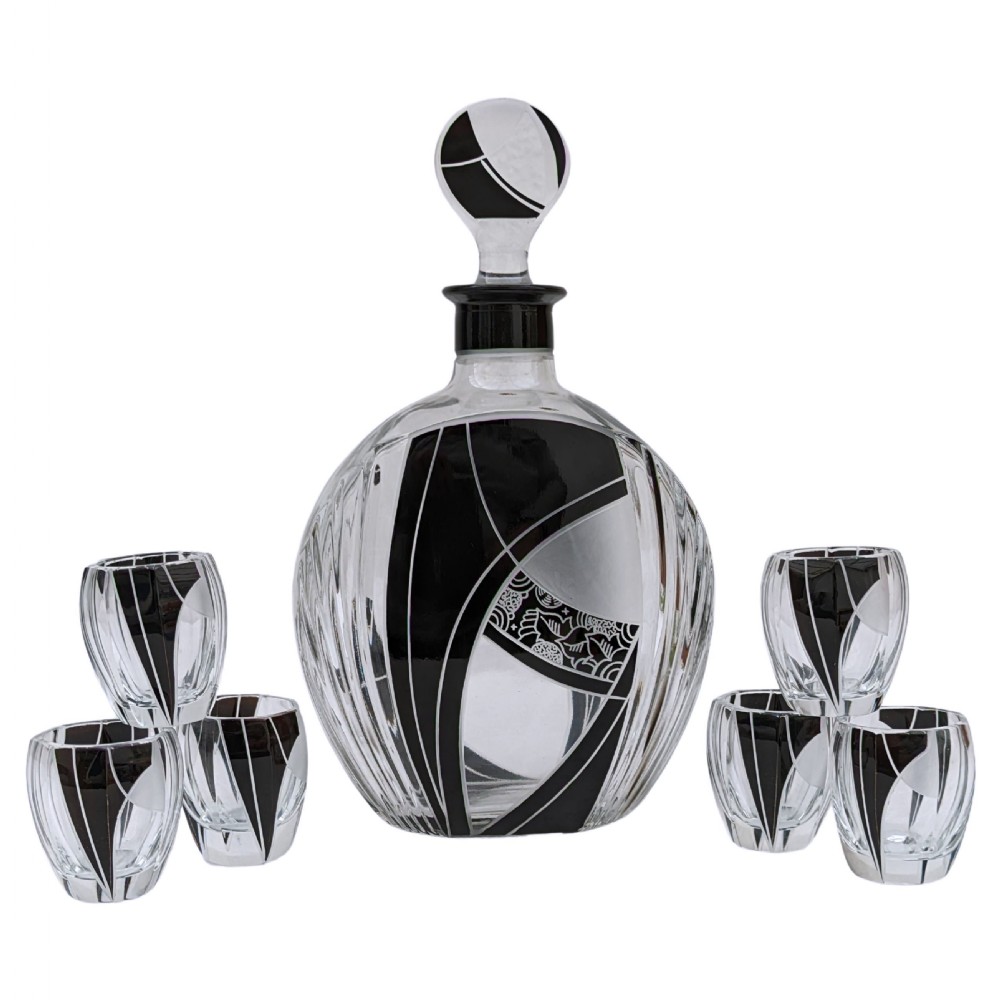 Art Deco 7 Piece Glass Decanter set, By Karl Palda, Czech, c1930 View V