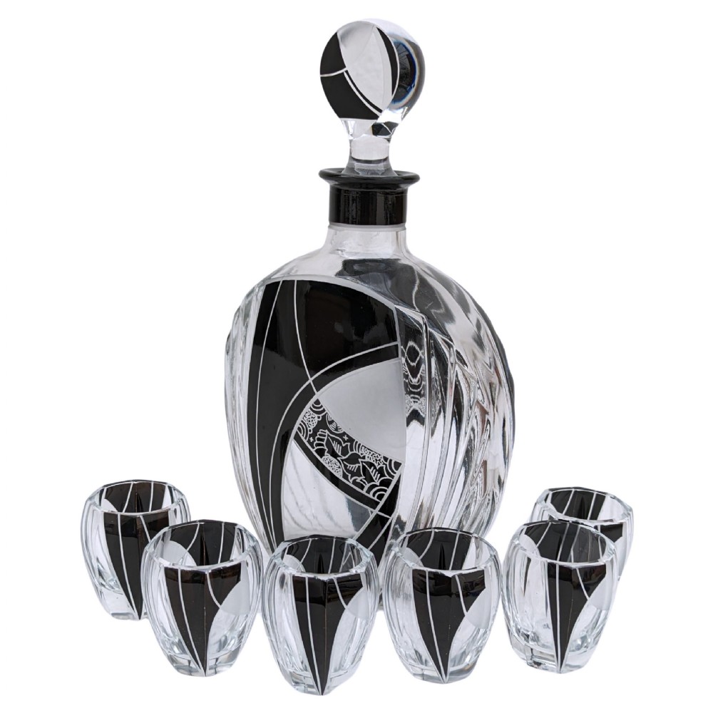 Art Deco 7 Piece Glass Decanter set, By Karl Palda, Czech, c1930 View VI