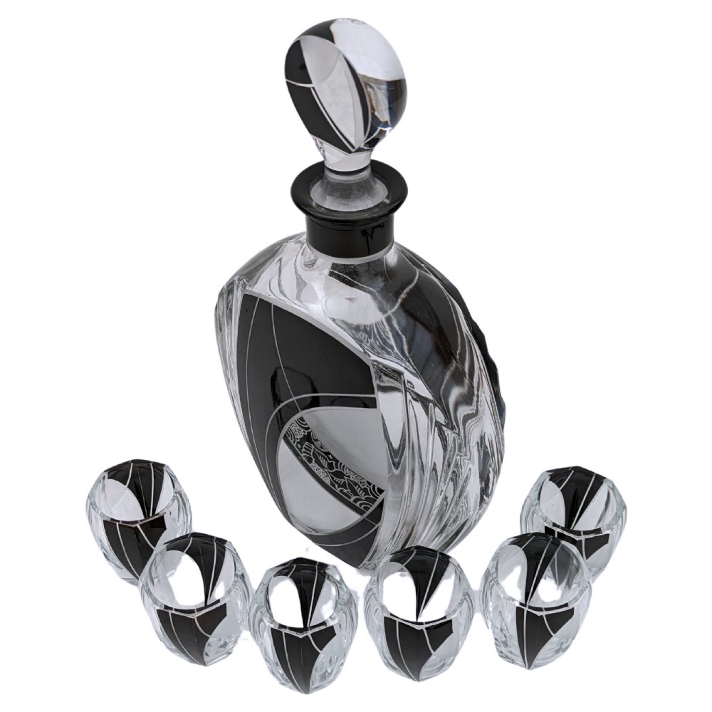 Art Deco 7 Piece Glass Decanter set, By Karl Palda, Czech, c1930 View VII