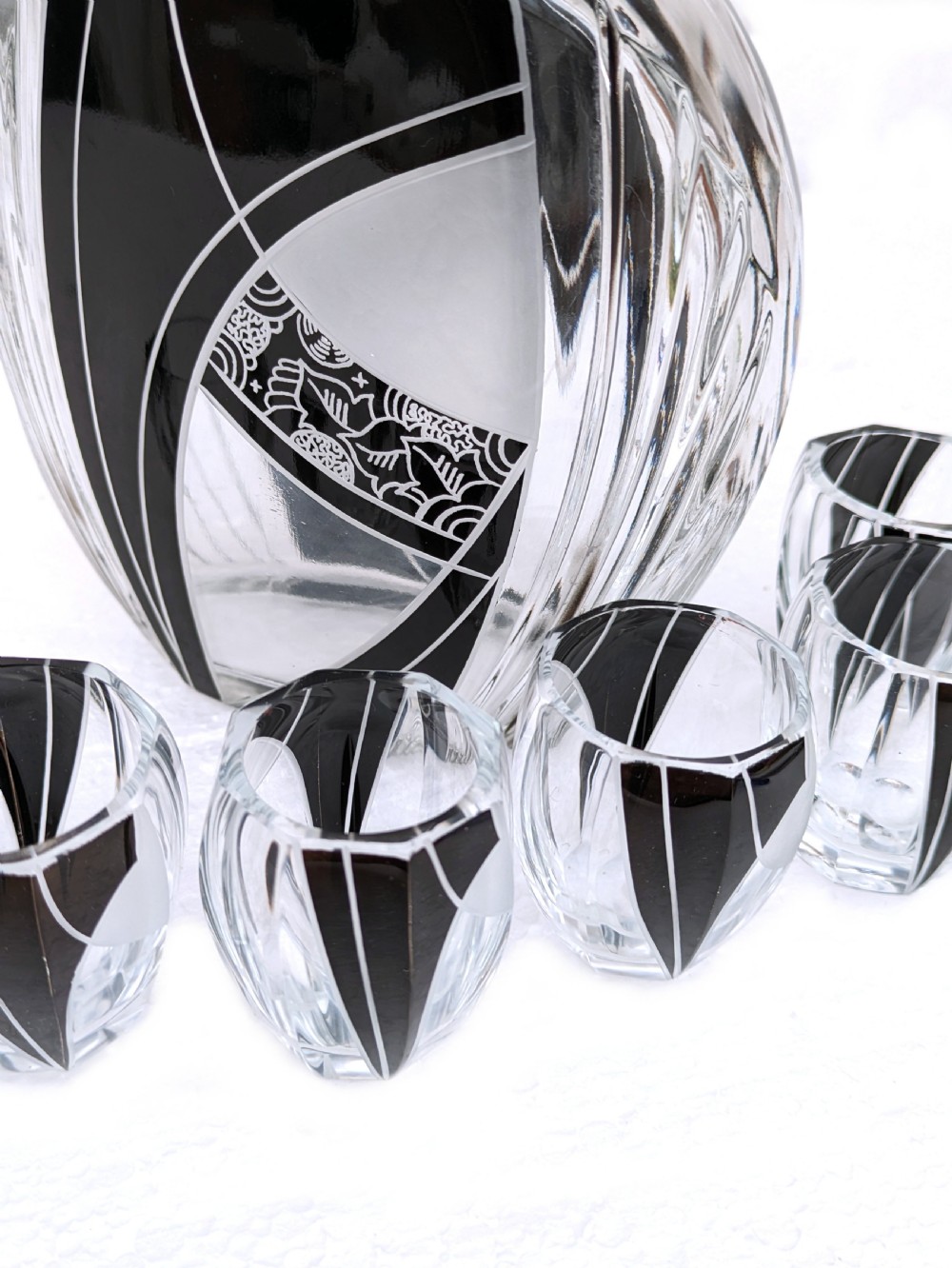 Art Deco 7 Piece Glass Decanter set, By Karl Palda, Czech, c1930 View VIII