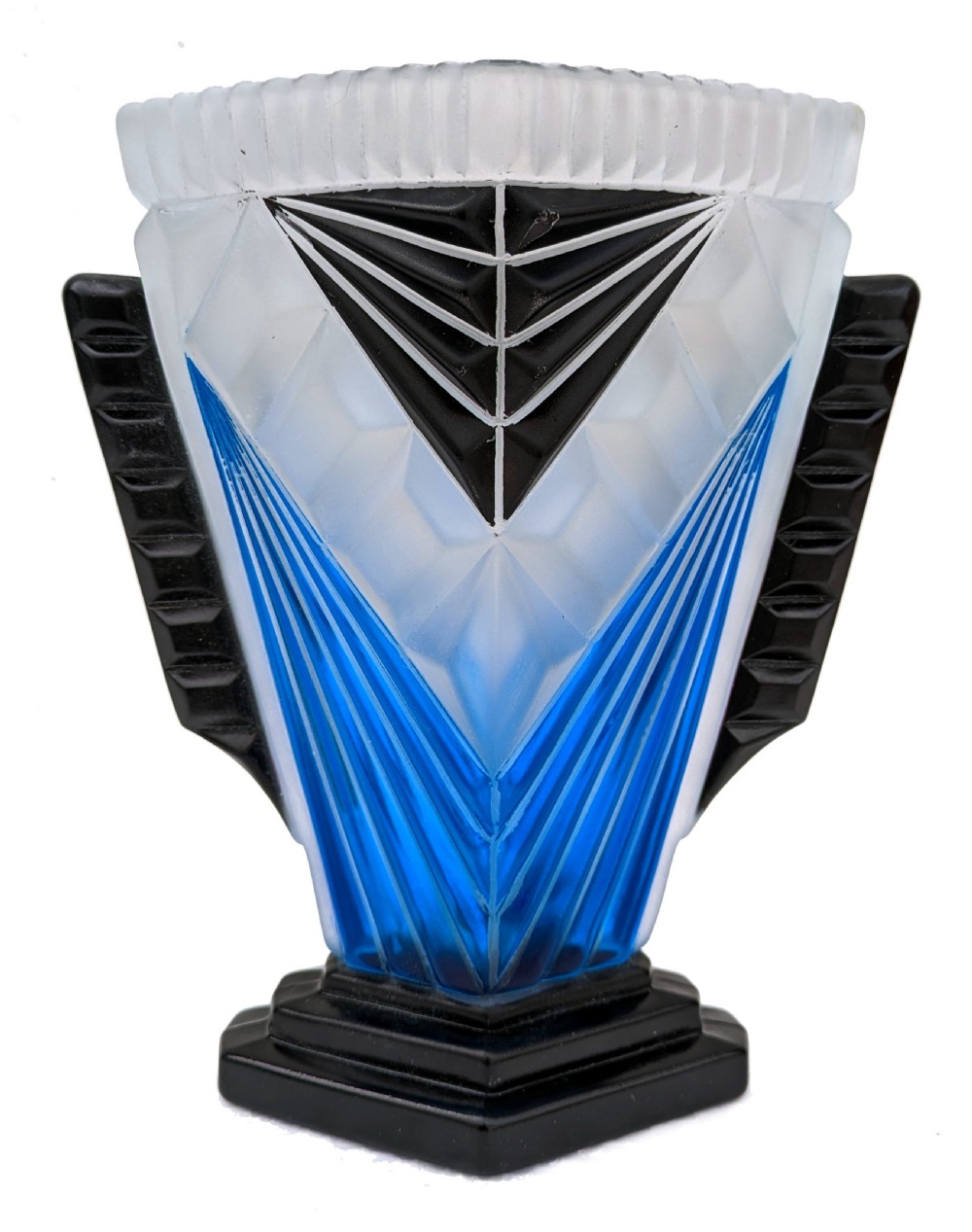 Art Deco Stunning Geometric & Enamel Glass Vase, Czech Republic, C1930