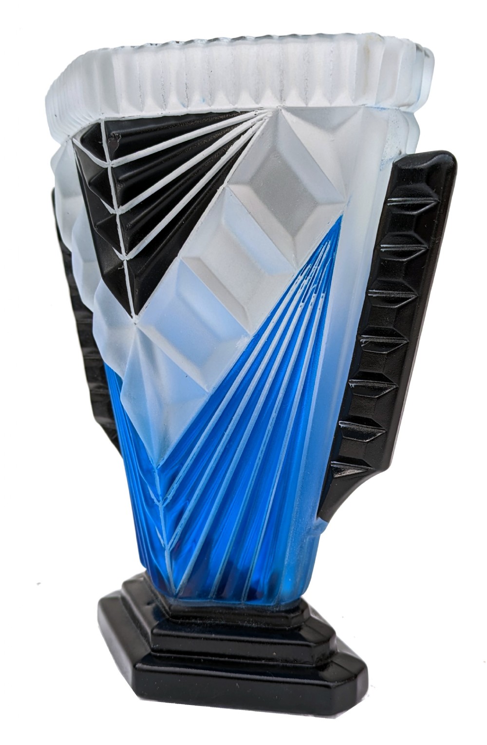 Art Deco Stunning Geometric & Enamel Glass Vase, Czech Republic, C1930 View II