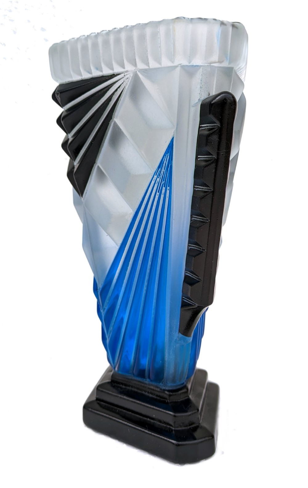 Art Deco Stunning Geometric & Enamel Glass Vase, Czech Republic, C1930 View III