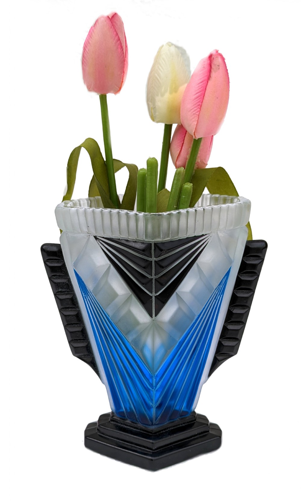 Art Deco Stunning Geometric & Enamel Glass Vase, Czech Republic, C1930 View VIII
